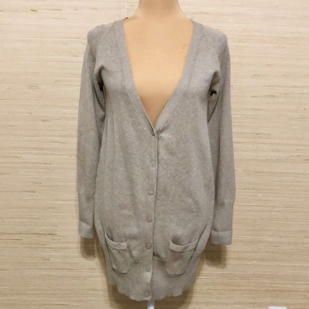 Zara Light Academia Tan Button Front Long Cardigan size Medium